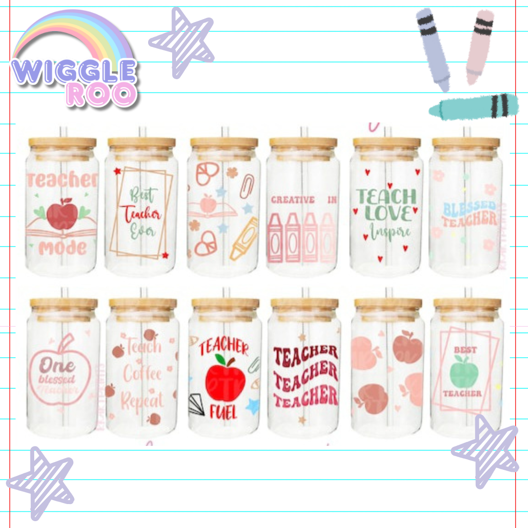 Custom Teacher Glass – with Bamboo Lid & Straw