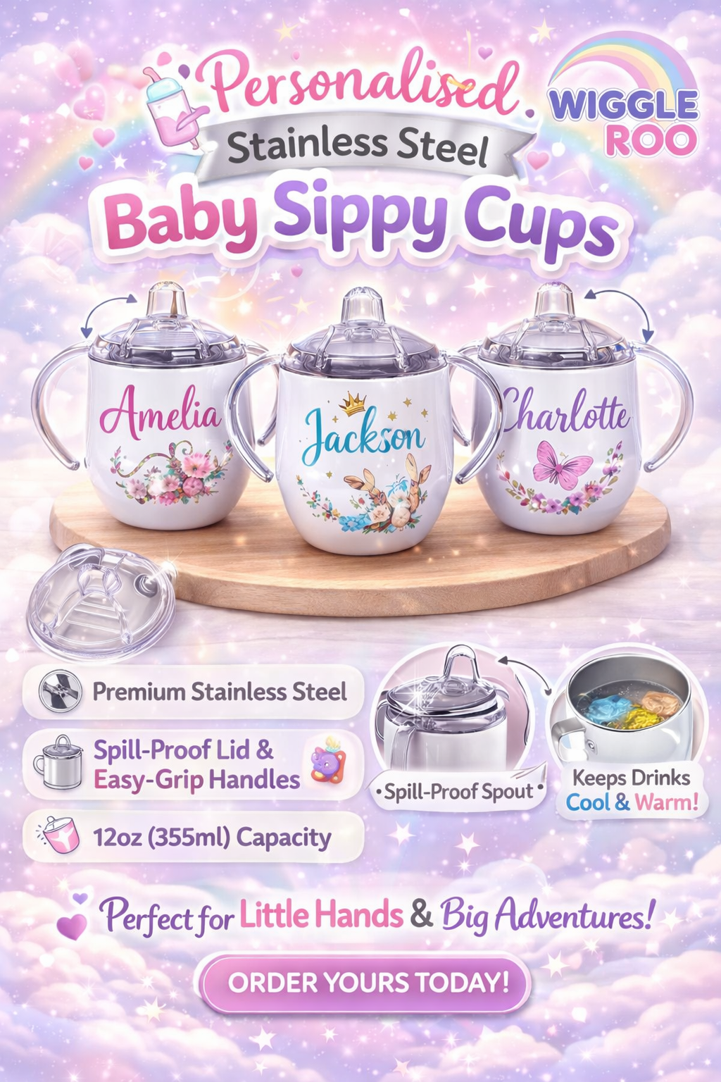 Personalised Stainless Steel Baby Sippy Cup